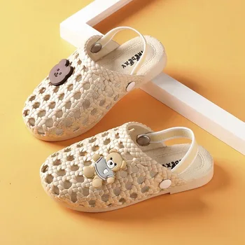 2023 Летни детски сандали от ратан, обувки на равна подметка за момичета, ежедневни Начало детски обувки, пантофи за малки момичета