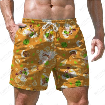 2023 Нови модни мъжки къси панталони, Хавайски плажни панталони с 3D принтиране, ежедневни мъжки плажни шорти свободен размер, дишащи и удобни