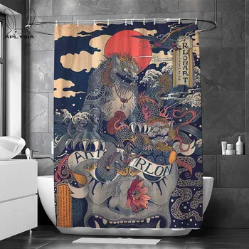 3D Японското кимоно за момичета, цъфтеж череша, вентилатор, душ завеса за душ, мостове, хризантеми, Птици, обикновен фон на модел по индивидуална поръчка на
