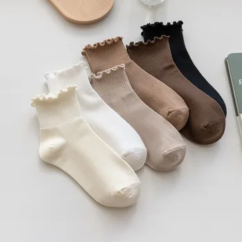 5 двойки/лот, модни дамски обувки в стил харадзюку, меки ежедневни сладки чорапи в стил колеж в ретро японски стил с дървени уши, обикновена чорапи, новост