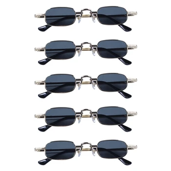 5X ретро пънк очила, прозрачни квадратни слънчеви очила, дамски ретро слънчеви очила, мъжки метални рамки-Черно, сиво и златен