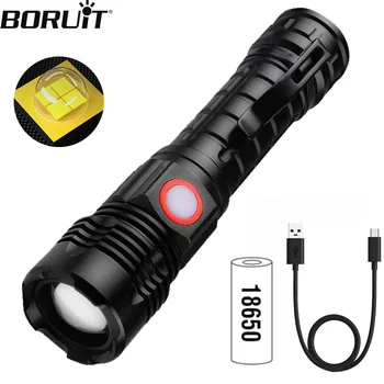 BORUiT, мощни led светлини, 5 режима на осветление, мощен фенер, която се презарежда чрез USB, Мащабируем фенерче за самозащита, походный фенер