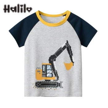 Halilo Детски тениска за момчета, лятна памучен детски дрехи в стил мозайка за рожден ден