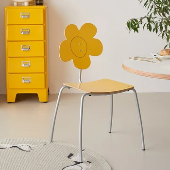 Ins Средновековен дизайнерски стол с маса за хранене, забавни подсолнухом Модерен скандинавски стол за домашно почивка с облегалка Творчески стол във формата на цвете