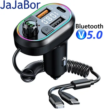 JaJaBor FM Трансмитер Автомобилен MP3 плеър С Две USB Type C PD25W Бързо Зареждане Зарядно Устройство 