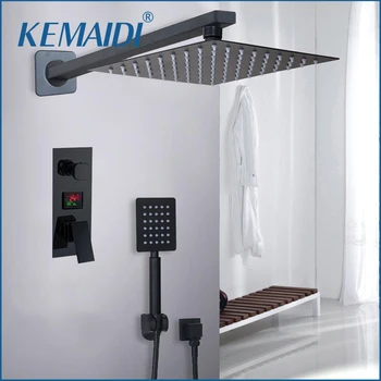 KEMAIDI Смесител за душ за баня с 2-3 функции, Черен Смесител за душ с цифров дисплей, дъждовна накрайник за душ със смесител за вани