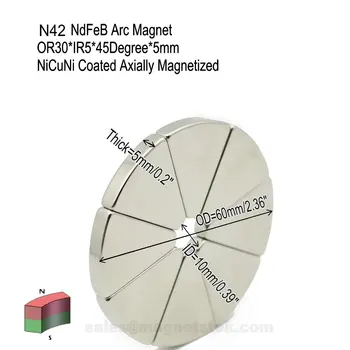 NdFeB N42 Електродъгово Сегмент OR30xIR5x45degx5 мм Двигател магнит за генератори вятърни турбини Неодимовый Постоянен Въртящ се Магнит 8 бр.