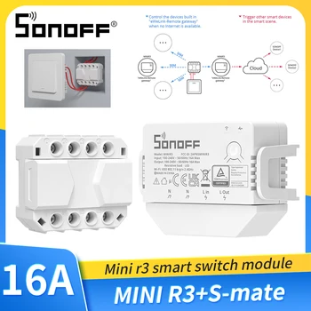 SONOFF MINIR3 Wifi Smart Switch 16A Smart Scene Switch с дистанционно управление S-MATE Без неутрален проводник за Алекса Google Home