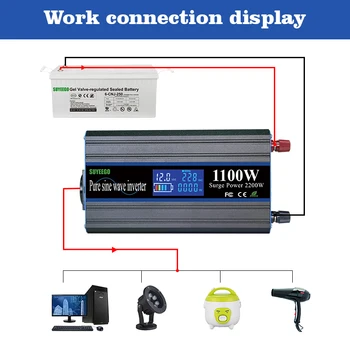 SUYEEGO LCD Дисплей Solor Мощност Инвертор dc 12 v променлив 220 230 1100 W/1000 W Черен Преобразувател на Напрежение на ЕС, Изход за Авто Аксесоари