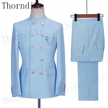 Thorndike (яке + панталон Светло Сини Летни Мъжки Костюми Weeding Slim Fit, Бели Смокинги, Блейзър, Облекло за Младоженеца T1384