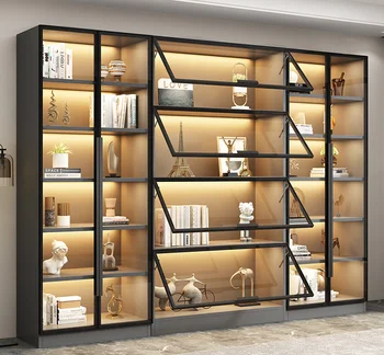 Библиотеката, пыленепроницаемая лавица за книги, интегрирана комбинация със стъклен като, светъл луксозен витринный шкаф за хол