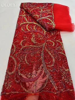 Висококачествена и луксозна лейси кърпа за подиум на младоженеца с бродерия в африка нигерия стил с пайети и цветни камъни, платове за булчински рокли