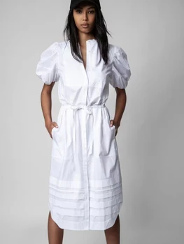 Висококачествени Летни Дамски Халати 2022, Нова рокля Миди от 100% памук с мек ръкав и буквенной бродерия