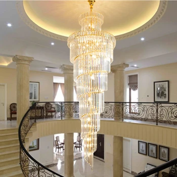 Голям Полилей Light Luxury K9 Crystal Suspension Окачен Лампа за Вила, на Стълбите на Хотела, Художествено Осветление, Подвесного Декор за Хола