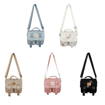 Дамски квадратна чанта през рамо със стикери, ежедневни чанти през рамо с капак, регулируеми колани, найлонова чанта-месинджър за дами, Директна доставка