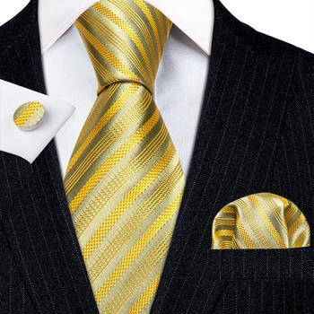 Дизайнерски Вратовръзки за Мъжете Златисто-Жълт Цвят, Със Сини, Зелени, Червени, Пурпурни, Кафяви Завязками, Комплект копчета за ръкавели, Сватбен Подарък Бари · Wang 6292
