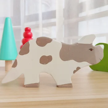 Дървена фигурка на Носорог от естествено дърво Монтесори Ръчно изработени играчки за деца, Играчки за ранното развитие на животните
