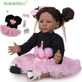 Имитация на 22-инчовата реалистична кукла е Преродения Baby, черна Кожа, тканевое тяло с роклята, играчки за растежа на децата, подарък за рожден Ден