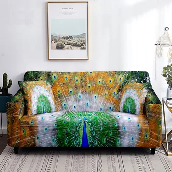 Калъф за диван с участието на павлина, зелен, с принтом от пера на сладък животни, стрейчевые калъфи за мека мебел, нескользящая моющаяся защитно фолио за мебели за всекидневната