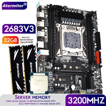 Комплект дънната платка Atermiter X99 D4 с процесор Xeon E5 2683 V3 LGA2011-3 2 бр. X 16 GB = 32 GB, 3200 Mhz DDR4 Memory REG ECC RAM