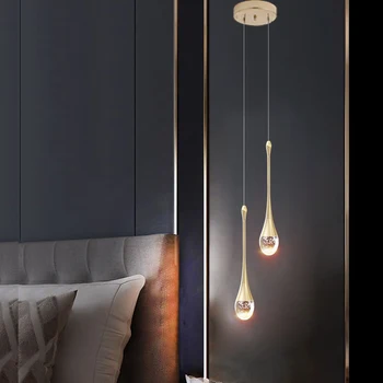 Лампа Модерен кристална окачен лампа, K9 Crystal 1-Light Gold Led Висящи осветителни тела за спалнята, кухненския остров Di
