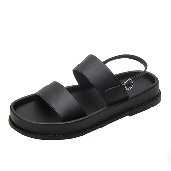 Летни римски сандали 2023, дамски удобна плажна обувки с мека подметка, модни дамски обувки на равна платформа