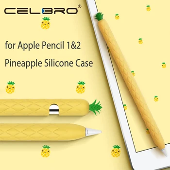 Мек силиконов калъф във формата на ананас за Apple Молив 1, молив случай за моливи 2, Калъф за таблет, чувствителен на допир стилус, Cartoony сладък калъф за моливи