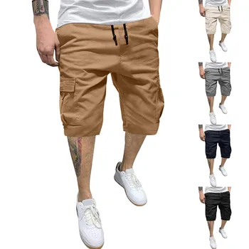 Модерен мъжки къси панталони с завязками еластичен колан, обикновен шорти за тийнейджъри, летни Свободни дишащи панталони, градинска Облекло За пазаруване