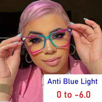 Модни Очила за Късогледство, Предписани По Рецепта, Прозрачни-1 -2 - 2,5 -3 Анти-Сини Светещи Компютърни Рамки За Очила За Жени Oculos Grau De