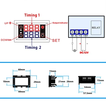 Модул Реле Забавяне на времето 12V T2401 цикъл Таймер Цифров led дисплей с двойна