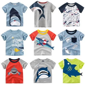 Нова Лятна Тениска с Изображение на Акули За Момчета, Памучен Детска Тениска, Дрехи за Малките Момичета с Къс Ръкав, Детски Костюми от 2 до 8 години