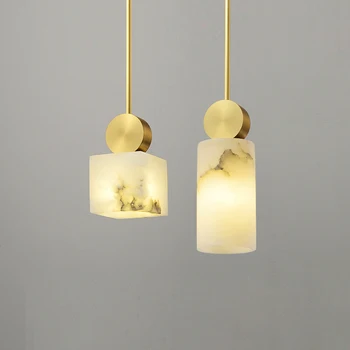 Окачен лампа от скандинавския мрамор, луксозен метален мед творчески малка странична лампа за спалня, нов китайски стил, трапезария, кухненски приспособления