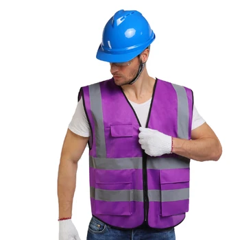 Отразяваща жилетка Hi Vis лилав цвят, с цип и джобове за мъже и жени