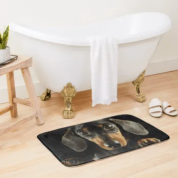 Подложка за баня с фотопортретом куче-дакел, впитывающий мат, мат етаж за баня