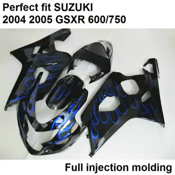 Подходящ за Suzuki обтекатели за леене под налягане GSXR600/750 K5 2004 2005 blue flames черен комплект обтекателей GSXR600/750 04 05 LV02