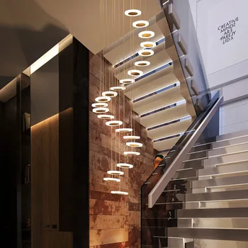 Полилеи Акрилни led таван Луксозни Златни висящи лампи за стълби Модерни Кръгли Творчески дълги лампи за помещения, окачен лампа