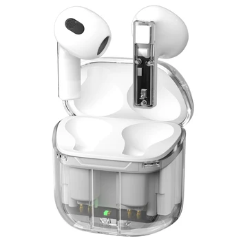 Прозрачни слушалки TWS Безжични Bluetooth слушалки с двоен стерео тежък бас, меден пръстен, говорител, спортна музика, разноцветни втулки