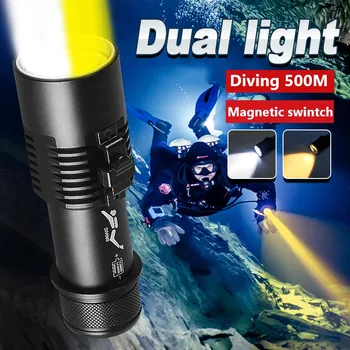 Професионален led фенерче за гмуркане 8000ЛМ, супер мощен акумулаторна подводна лампа 18650, мощен фенер за гмуркане, светлини за гмуркане