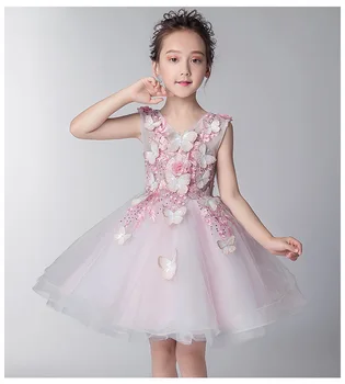 Розова детска рокля от тюл за вашата сватба с аппликацией, празнична рокля с цветя модел за момичета на Коледа, костюми за първо причастие за малки момичета на кръщението