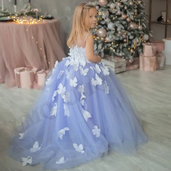 Сиреневое рокля Buterfly от висшата мода с цветя модел за момичета, фатиновые рокли за Алины за рожден ден и сватба, костюми, Директна доставка от първо лице