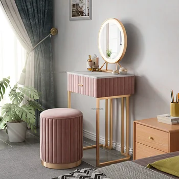 Скандинавски шиферный скрин за мебели, спални, Дървен скрин, тоалетка със светъл огледало, Малка розова нощни тоалетка