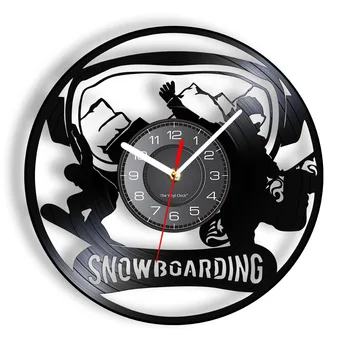Сноуборд Ретро Дизайн Стенни часовници с осветление Снежна полето за Каране На Ски Инструменти Винил CD Диск Стенни часовници Стенен декор