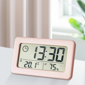 Цифров часовник с аларма, температура на работния плот, LCD дигитален термометър, тенис на влагомер, Време, дата, календар, захранван с батерии